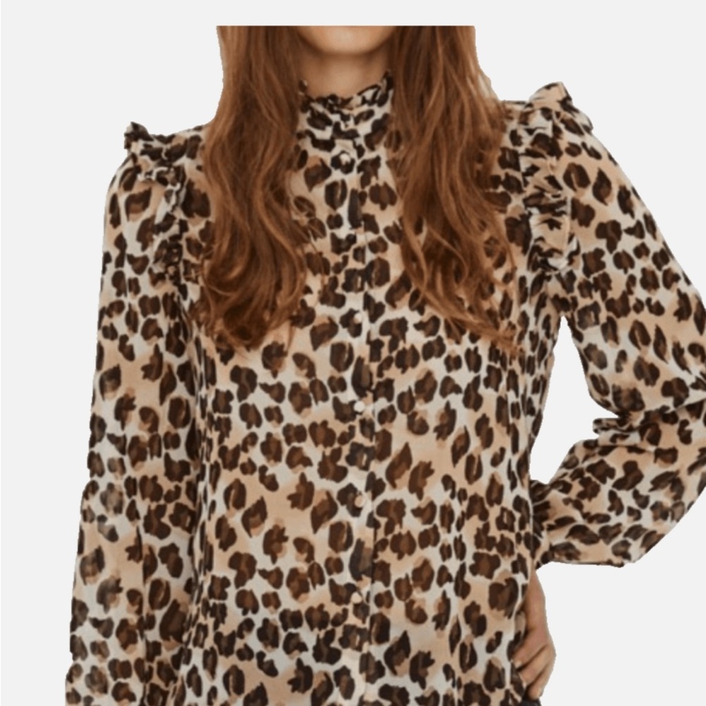 LEOPARD SHIRT Ruffle Shoulder